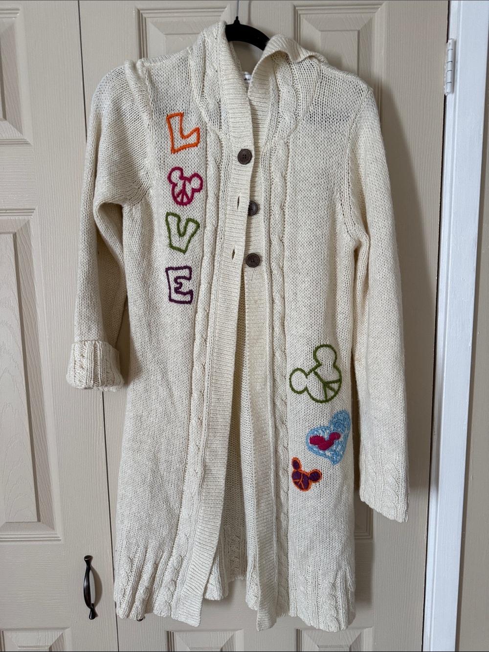 Disney world Mickey Cream Cable-Knit Hooded Sweater Appliqués medium